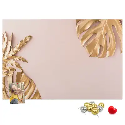 Cork Memo Board with Golden Tropical Leaves Print
