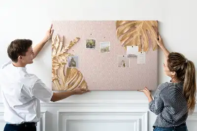 Cork Memo Board with Golden Tropical Leaves Print