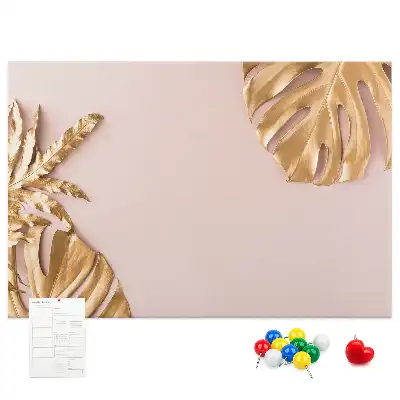 Cork Memo Board with Golden Tropical Leaves Print