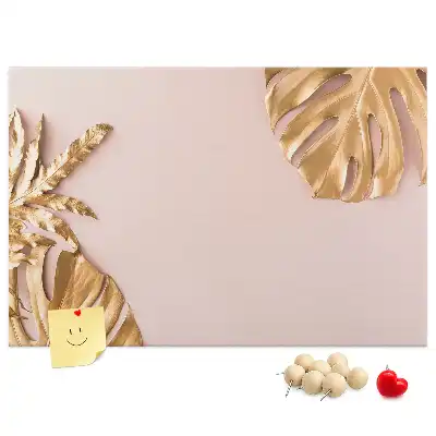 Cork Memo Board with Golden Tropical Leaves Print