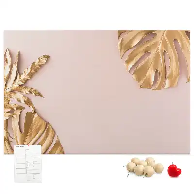 Cork Memo Board with Golden Tropical Leaves Print