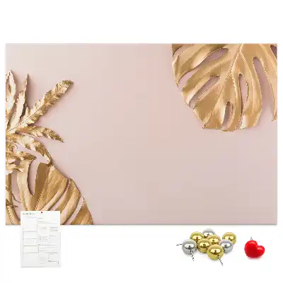 Cork Memo Board with Golden Tropical Leaves Print