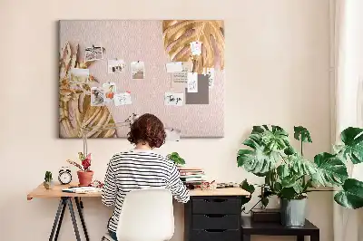 Cork Memo Board with Golden Tropical Leaves Print