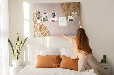 Cork Memo Board with Golden Tropical Leaves Print