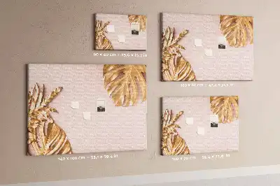 Cork Memo Board with Golden Tropical Leaves Print