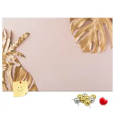 Cork Memo Board with Golden Tropical Leaves Print
