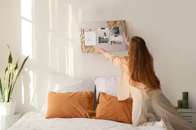 Cork Memo Board with Golden Tropical Leaves Print