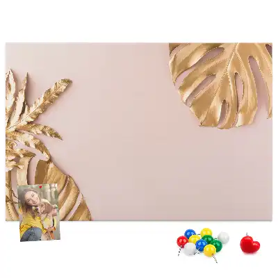 Cork Memo Board with Golden Tropical Leaves Print