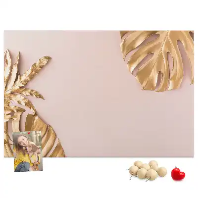 Cork Memo Board with Golden Tropical Leaves Print