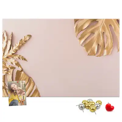 Cork Memo Board with Golden Tropical Leaves Print