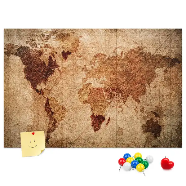 Printed Old World Map Cork Memo Board