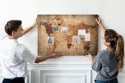 Printed Old World Map Cork Memo Board