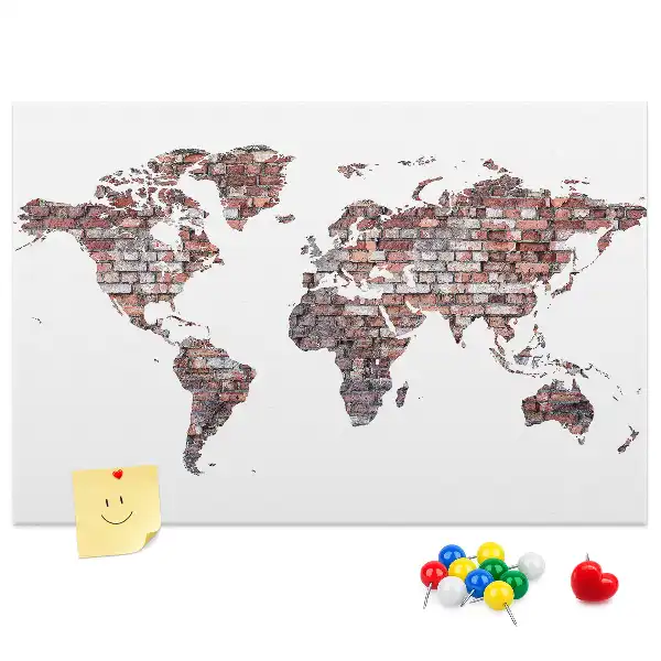 Brick World Map Printed Cork Memo Board