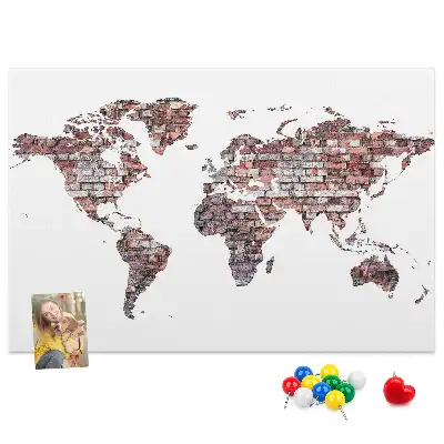 Brick World Map Printed Cork Memo Board