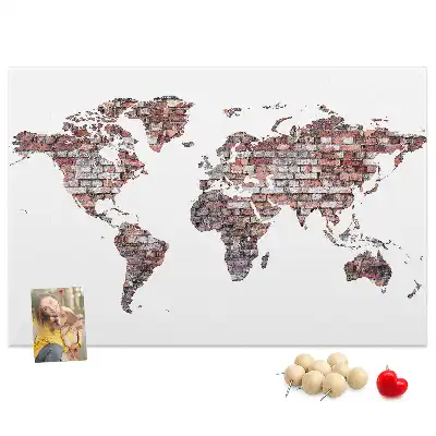 Brick World Map Printed Cork Memo Board
