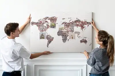 Brick World Map Printed Cork Memo Board