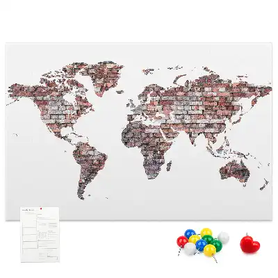 Brick World Map Printed Cork Memo Board