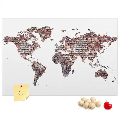 Brick World Map Printed Cork Memo Board