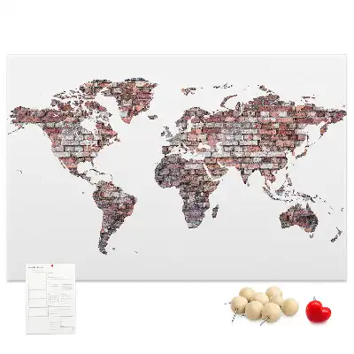 Brick World Map Printed Cork Memo Board