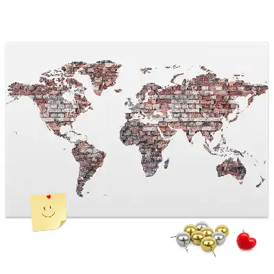 Brick World Map Printed Cork Memo Board