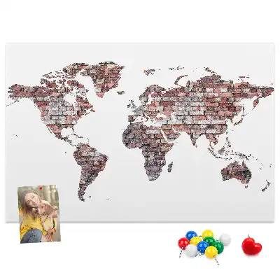 Brick World Map Printed Cork Memo Board
