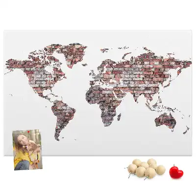 Brick World Map Printed Cork Memo Board