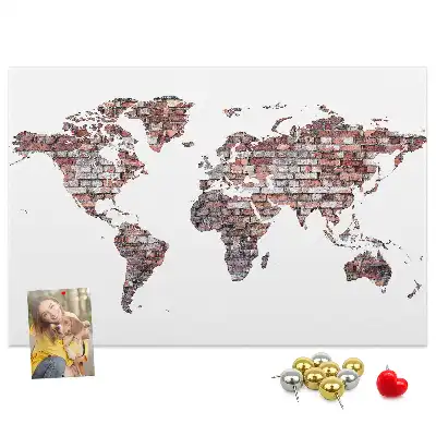Brick World Map Printed Cork Memo Board