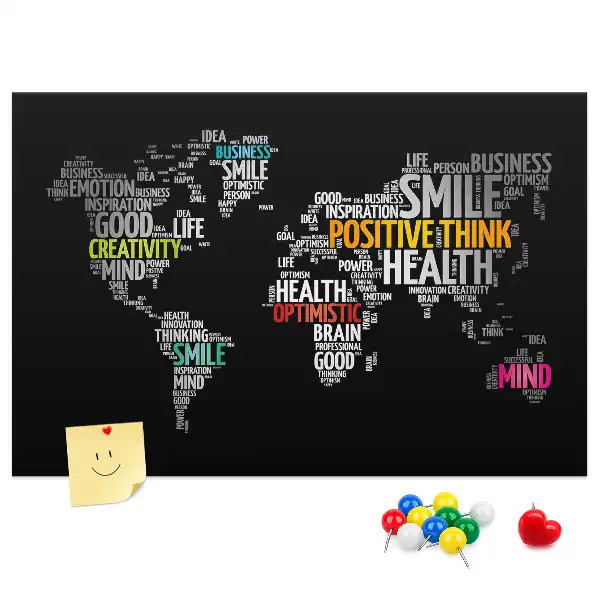 Positive World Map Printed Cork Board