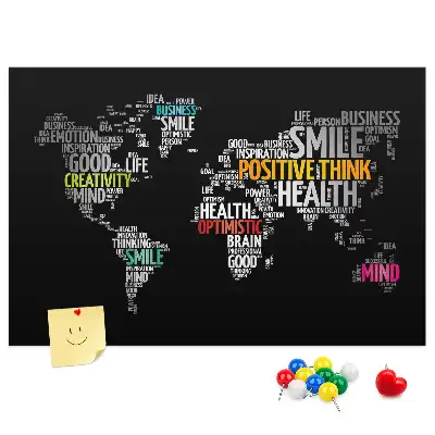 Positive World Map Printed Cork Board