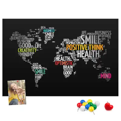 Positive World Map Printed Cork Board