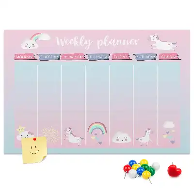 Printed Cork Memo Board Unicorns weekly planner