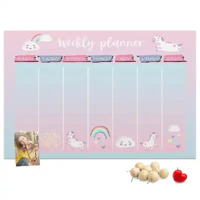 Printed Cork Memo Board Unicorns weekly planner