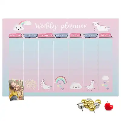 Printed Cork Memo Board Unicorns weekly planner