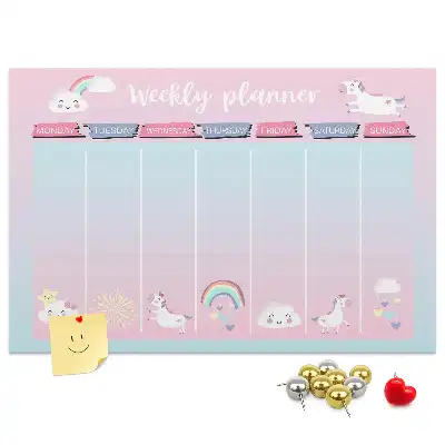 Printed Cork Memo Board Unicorns weekly planner