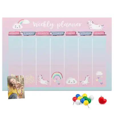 Printed Cork Memo Board Unicorns weekly planner