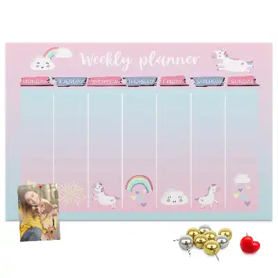 Printed Cork Memo Board Unicorns weekly planner