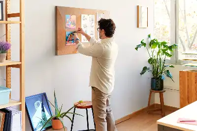Cork memo board with geometric triangle abstraction print
