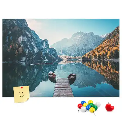 Printed Cork Board with Lake Boat Scene