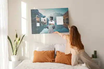 Printed Cork Board with Lake Boat Scene