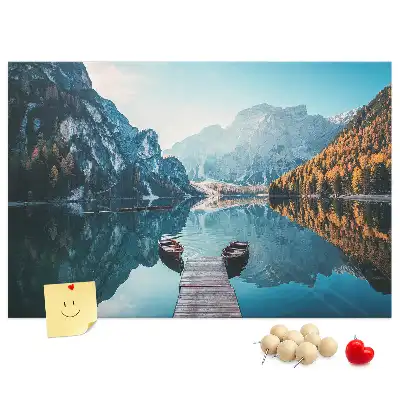 Printed Cork Board with Lake Boat Scene