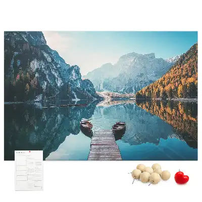 Printed Cork Board with Lake Boat Scene