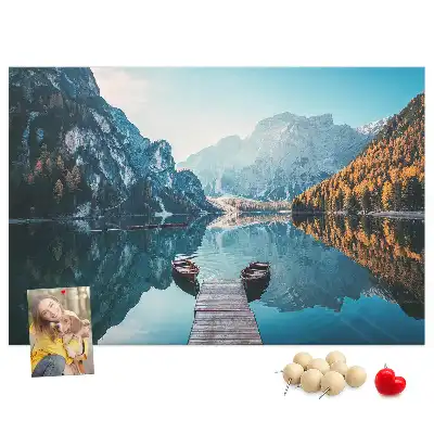 Printed Cork Board with Lake Boat Scene