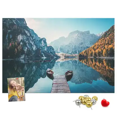 Printed Cork Board with Lake Boat Scene