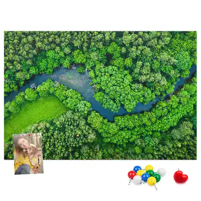 Printed Cork Memo Board River in the forest