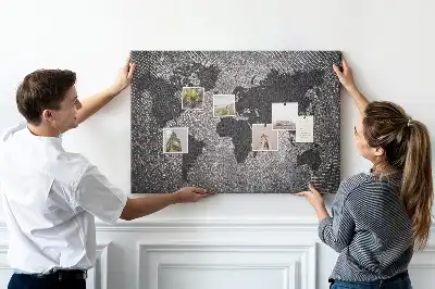 Cork Memo Board with Concrete World Map Design