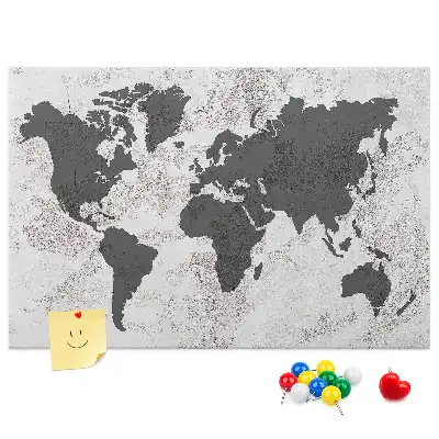 Printed Cork Board Concrete world map