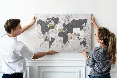 Printed Cork Board Concrete world map