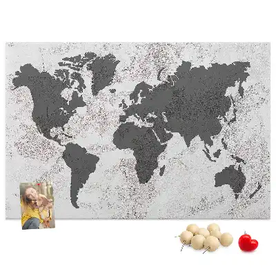 Printed Cork Board Concrete world map