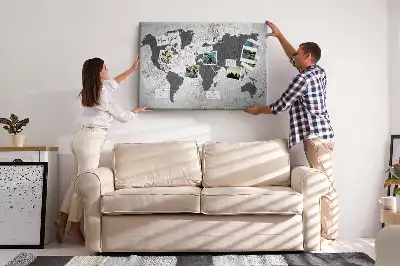 Printed Cork Board Concrete world map