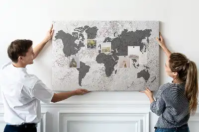 Printed Cork Board Concrete world map